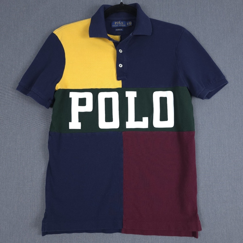 Polo Ralph Lauren‎ Polo Mens XS Colorblock Spellout Colorful Short Sleeve Shirt